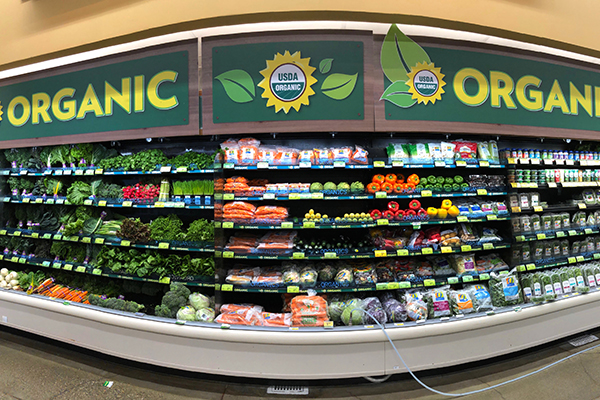 Organic produce in a grocery store.